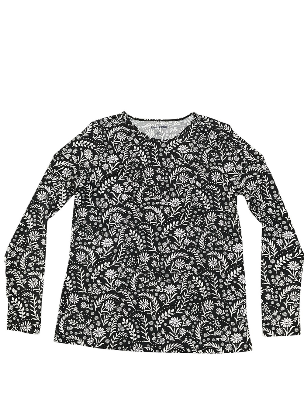 Lands' End Black and White Floral Sun Shirt Top Size XS or Small NWT